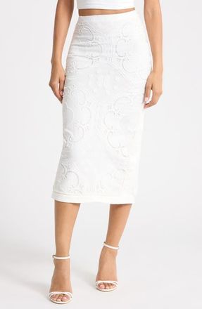 House of CB Cecilia Lace Midi Skirt in White at Nordstrom, Size X-Large