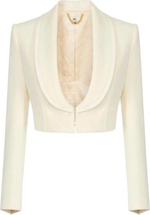 Elisabetta Franchi Cropped Jas met Peplum - Dames - Blazers - Beige - L - Leer - Jassen