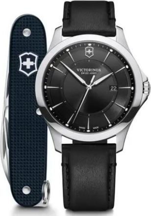 Victorinox by Swiss Army Alliance Quartz Black Dial Leather Strap Mens Watch 241904.1