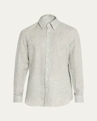 Bergdorf Goodman Mens Linen Gingham Check Sport Shirt