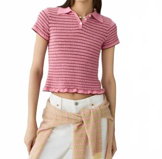Guest In Residence Smocked Shrunken Polo In Pink