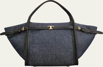 Tod's Small Timeless T Belted Cotton Shopping Tote Bag
