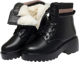 Generic Women Winter Boots Wool Warm Genuine Leather Socks Boots Short Motorcycle Shoes