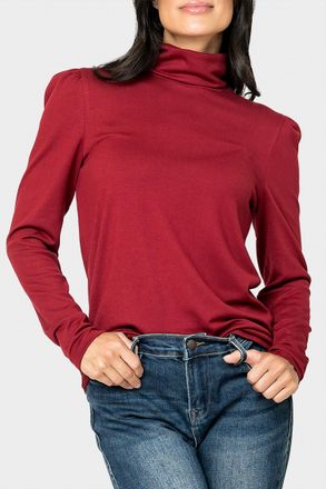 Gibsonlook Essential Turtleneck Soft Sweater Knit Top With Puff Sleeve In Deep Garnet