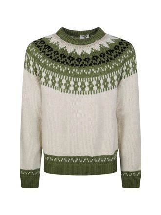 Altea Knitted Crew Neck Sweater with Patterned Yoke and Ribbed Trims