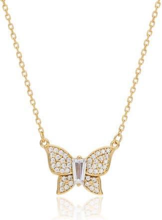 Suzy Levian Cubic Zirconia Butterfly Pav&eacute; Pendant Necklace in Yellow at Nordstrom Rack