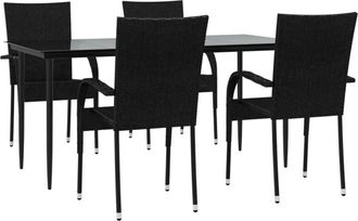 vidaXL 5 Piece Garden Dining Set Black Poly Rattan Vidaxl
