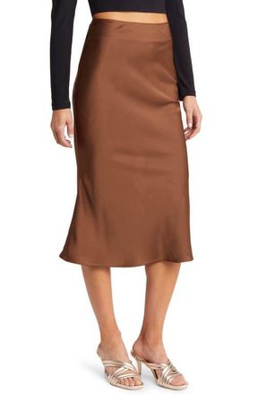 Amy Lynn Bias Cut Satin Slip Skirt in Brown at Nordstrom, Size Large
