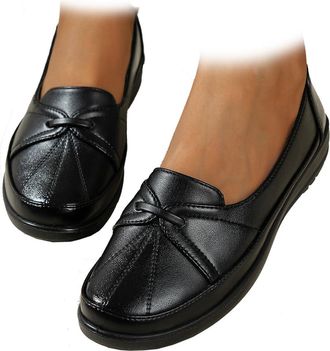 Generic Womens Orthopedic Leather Shoes, Lightweight, Non-Slip, and Breathable, Round Toe Casual Slip-On Walking Loafers, Dress Flats Loafers for Business (Bl