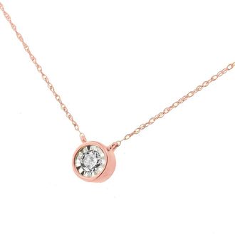 House of Brilliance 10K Gold 1/5 cttw Diamond Round Bezel Necklace Pendant in Rose Gold at Nordstrom