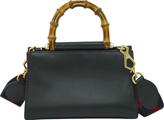 Gucci Nymphaea Top Handle Leather Black Leather Handbag (Pre-Owned)
