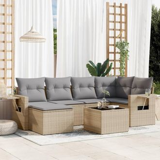 vidaXL Vidaxl - Set Sof&aacute;s De Jard&iacute;n 7 Piezas Y Cojines Rat&aacute;n Sint&eacute;tico Beige