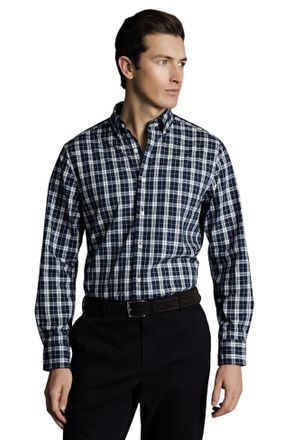 CHARLES TYRWHITT Mens Slim Fit Button-Down Collar Non-Iron Stretch Poplin Check Shirt