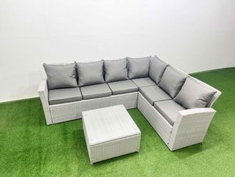 Fimous Garden Outdoor PE Rattan Furniture Set 6 Seater Garden Sofa Set in Light Grey