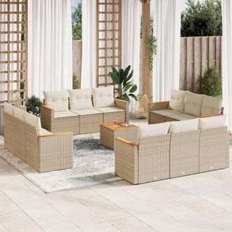vidaXL Set Sof&aacute;s De Jard&iacute;n Con Cojines 13 Pzas Rat&aacute;n Sint&eacute;tico Beige Vidaxl