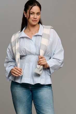 Maeve Long-Sleeve Waisted V-Neck Top