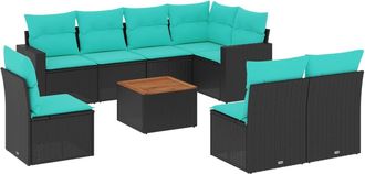 vidaXL Set De Sof&aacute;s De Jard&iacute;n 9 Pzas Con Cojines Rat&aacute;n Sint&eacute;tico Negro Vidaxl