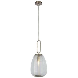 Searchlight Searchlight Elixir 1 Light Ribbed Glass Pendant, Clear Glass, Satin Nickel