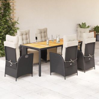 vidaXL Set De Comedor De Jard&iacute;n 7 Pzas Y Cojines Rat&aacute;n Sint&eacute;tico Negro Vidaxl