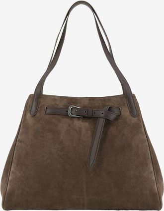Brunello Cucinelli Bucket-Tasche aus Wild- und Glattleder mit G&uuml;rteldetail Soft Large