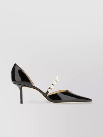 Jimmy Choo London patent leather pearl embellished pointed toe pumps