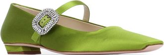 Roger Vivier Womens Strass Flat Green Leather