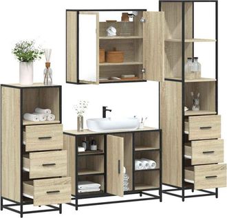 vidaXL Vidaxl - Juego De Muebles De Ba&ntilde;o 4 Pzas Contrachapada Roble Sonoma