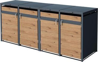 ML Design Ml-design Cobertizo Para Ocultar 4 Cubos De Basura 240l Antracita Aspecto Roble 264x80x116,3cm Caseta De Acero Para Jard&iacute;n Contenedor Resistente Caja 