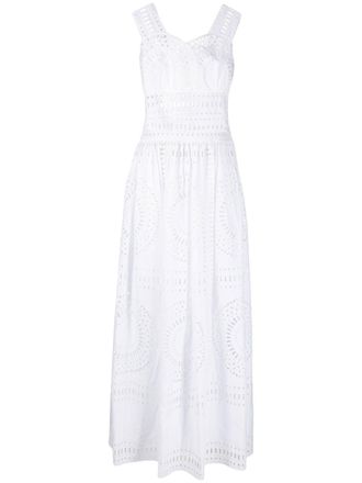 Alberta Ferretti broderie-anglaise pleated maxi dress - women - Cotton/Cotton/Polyester - 46 - White