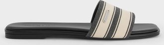 Charles & Keith Striped Square-Toe Slide Sandals
