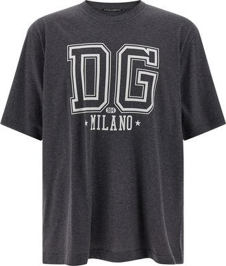 Dolce & Gabbana Flocked Print T Shirt Grigio-Uomo