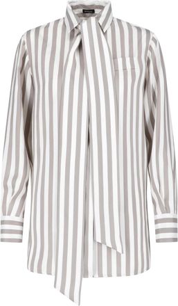 Kiton Beige Silk Striped Classic Collar Shirt