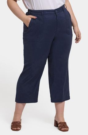 NYDJ Crop Wide Leg Linen Blend Utility Pants in Oxford Navy at Nordstrom, Size 14W