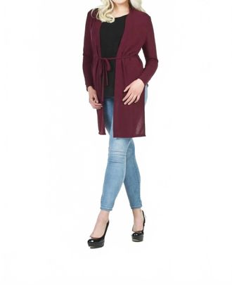 Papillon Tie Front Cardigan In Wine