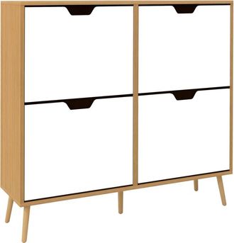 HOMCOM Homcom - Mueble Zapatero Con 4 Cajones Abatibles Y Estantes Ajustables Armario De Zapatos De Pasillo Para 16 Pares De Zapatos 95x26x95 Cm Natural