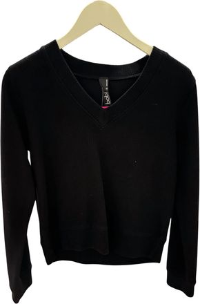bobi Women V-Neck Long Sleeve Crop Boxy Top In Black