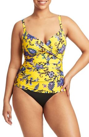 Sea Level Australia DD- & E-Cup Paisley Twist Front Tankini Top in Citrus at Nordstrom, Size 4 Us