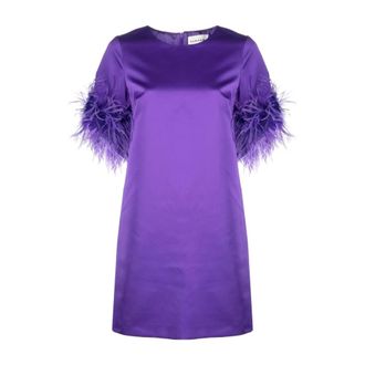 P.A.R.O.S.H. Short Dresses, female, Purple, Size: XS Purple Feather-Trim Satin Shift Dress