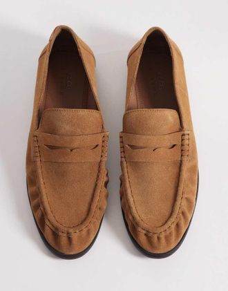 Asos Mocassini college arricciati in camoscio color cuoio-Marrone