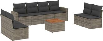 vidaXL Set De Muebles De Jard&iacute;n 9 Pzas Y Cojines Rat&aacute;n Sint&eacute;tico Gris Vidaxl