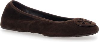 Tory Burch Womens Brown Suede Ballerinas With Logo Plaque Ovine Ballerina Shoes