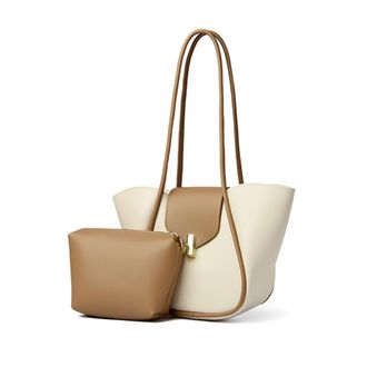 Generic PU Leather Simple Tote Handbag for Female for School Work Travel (Apricot)