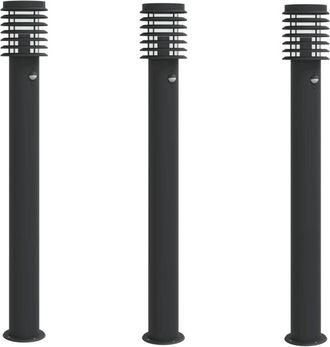 vidaXL Outdoor Floor Lamps with Sensors 3pcs Black 110cm Stainless Steel Vidaxl
