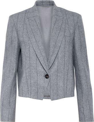 Brunello Cucinelli striped cropped blazer - women - Polyamide/Virgin Wool - 42 - Grey