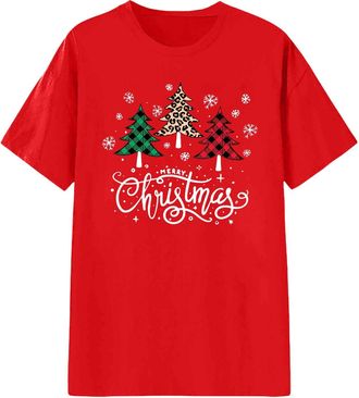 Generic Christmas T-Shirts for Women - UK Ladies Snowflake Print Short Sleeves Casual Tunic Tops Loose Crew Neck Xmas Tree Snowflake Print Cute Blouse Graphic