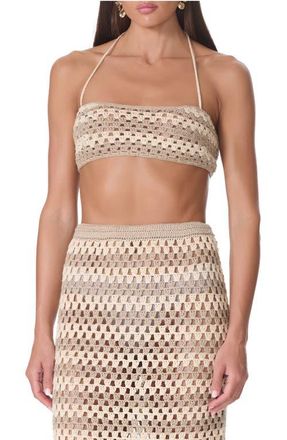 AFRM Gaten Crochet Crop Halter Top in Dune Stripe at Nordstrom, Size X-Large
