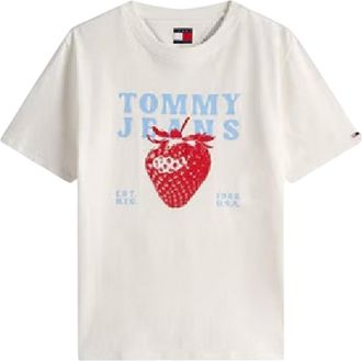 Tommy Jeans Dames Aardbei Regular T-Shirt (Ecru)