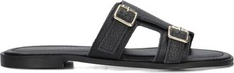 Stefano Lauran Zwarte Slippers - Dames - Sandalen - Zwart - 39 EU - Leer - Schoenen