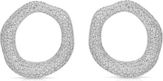 Ettika Womens Open Circle Pave Earrings In Clear Crystal With Silver Plating