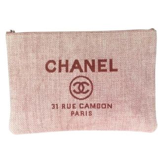 Chanel Pre-owned Clutches, female, Pink, Size: ONE SIZE Pre-owned Deauville Canvas Clutch Bag